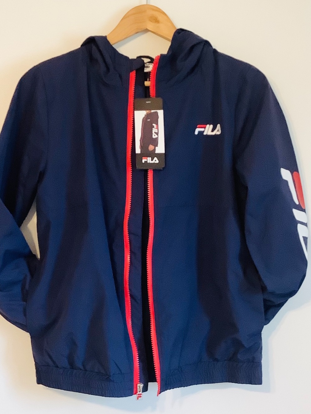 Fila Kids Navy Hooded Rain Jacket Windbreaker Sz. L 10/12 NEW